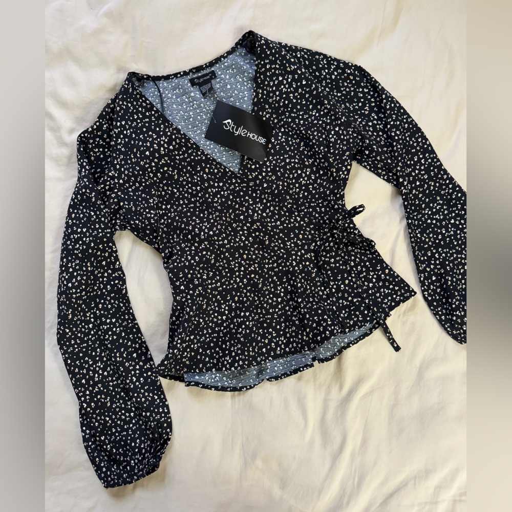 Cheetah Print Wrap Blouse with Bubble Sleeves